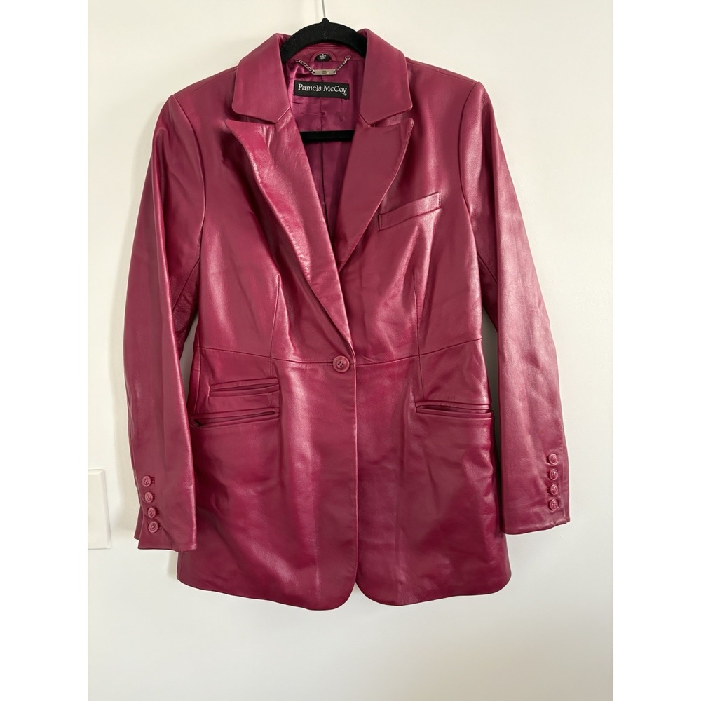 Paula McCoy Wntg Genuine Leather Jacket/blazer Burgundy Color SzSmall